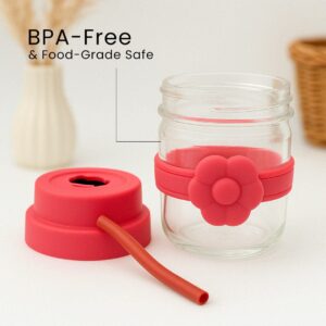 Personalized Flower Design Glass Jar – With Straw
