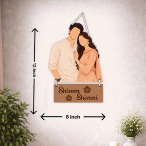 Custom Couple Portrait Wall Hanging with Names – Personalized Romantic Home Decor Gift