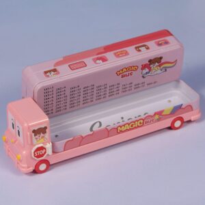 Bus Theme Personalized Geometry Box for Kids – Custom Name Pencil Case with Storage