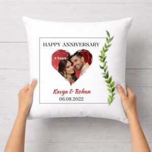 Personalized Anniversary Cushion with Photo and Name – Romantic Satin Pillow Gift 15x15