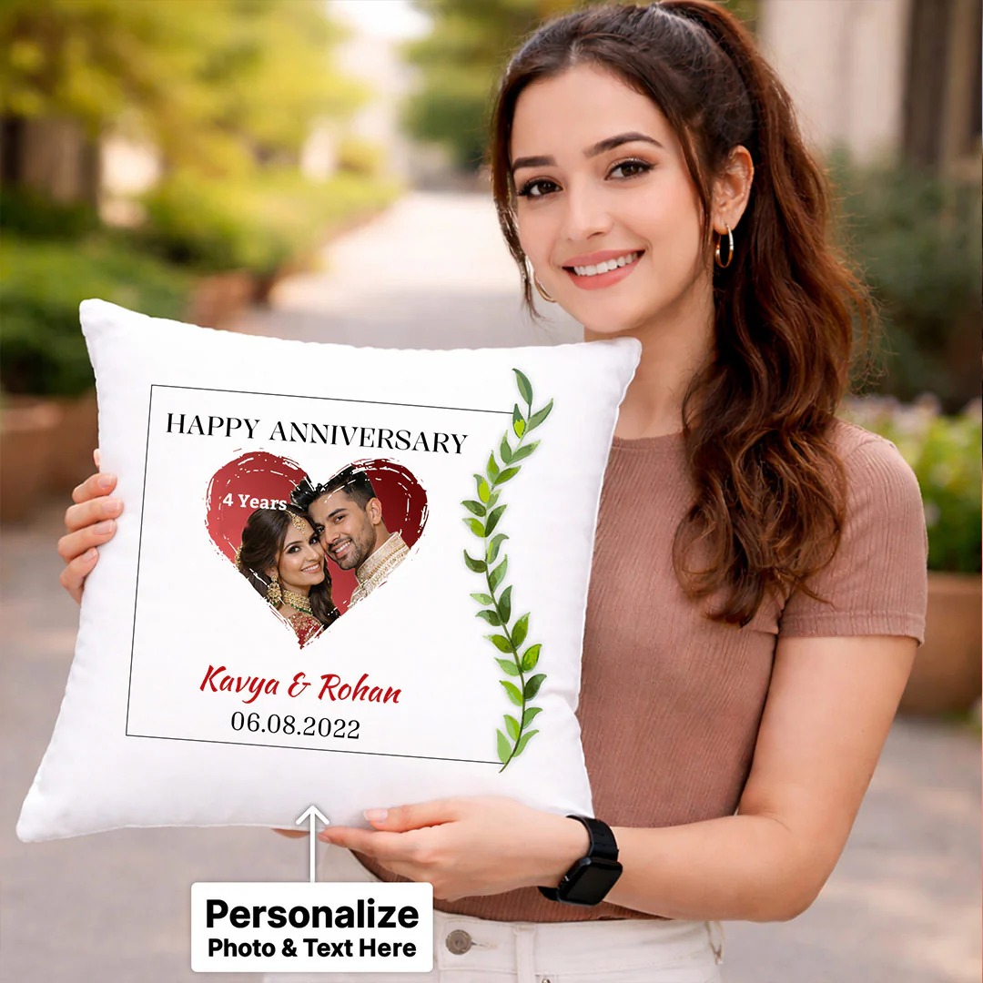 Personalized Anniversary Cushion with Photo and Name – Romantic Satin Pillow Gift 15x15 - Image 3