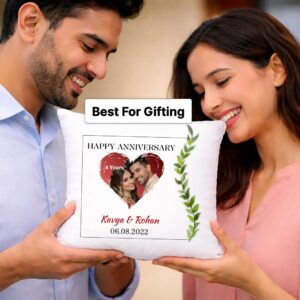 Personalized Anniversary Cushion with Photo and Name – Romantic Satin Pillow Gift 15x15