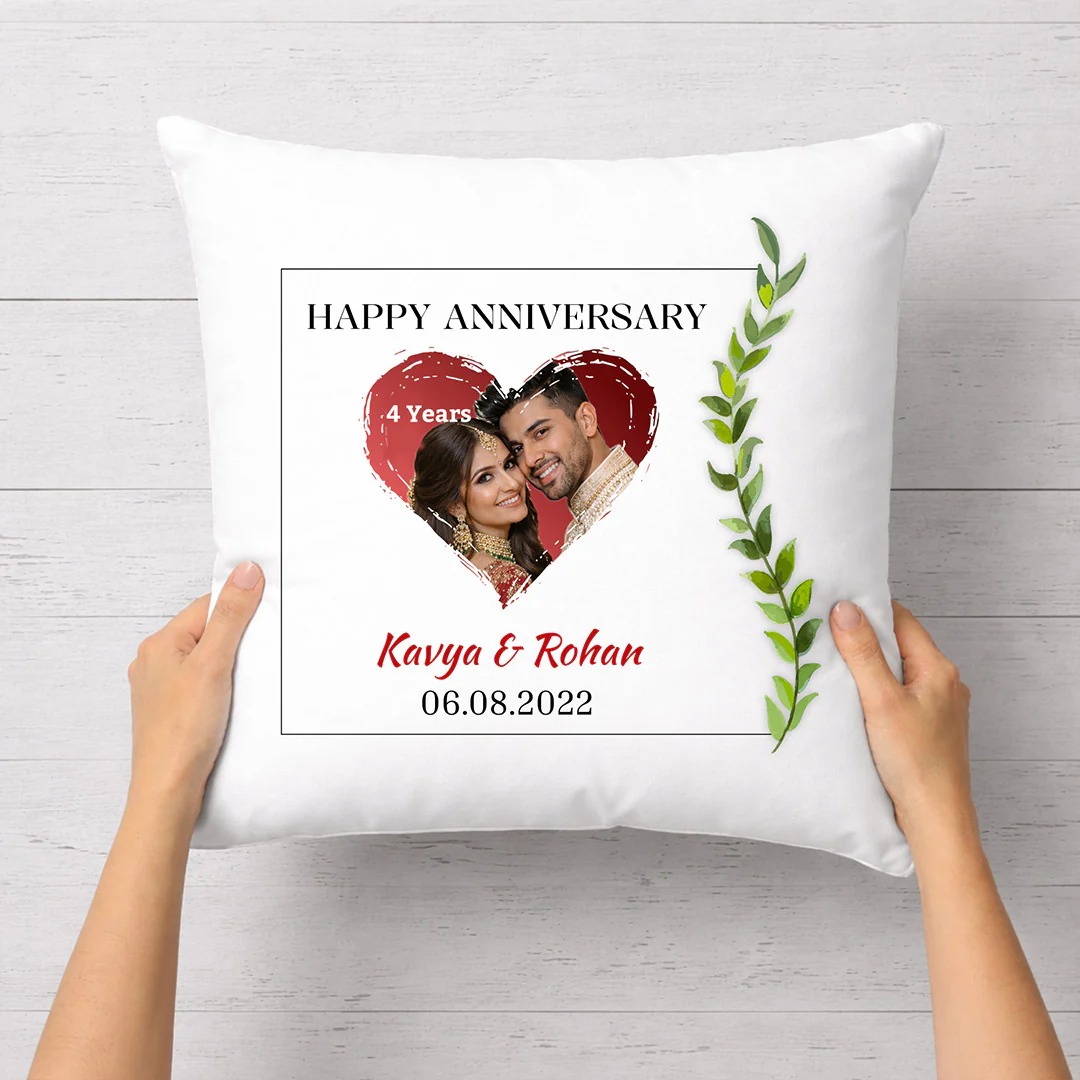 Personalized Anniversary Cushion with Photo and Name – Romantic Satin Pillow Gift 15x15 - Image 4