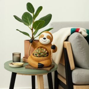 Cute Sloth Planter Pot for Home Decor – Adorable Animal Succulent Holder with Stand