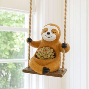 Cute Sloth Planter Pot for Home Decor – Adorable Animal Succulent Holder with Stand