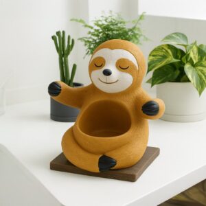 Cute Sloth Planter Pot for Home Decor – Adorable Animal Succulent Holder with Stand