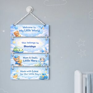 Personalized Teddy Boy Kids Room Wall Hanging | Custom Kids Name Board
