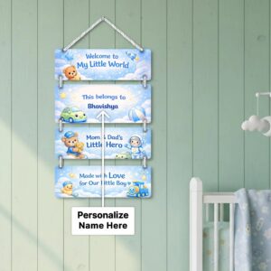 Personalized Teddy Boy Kids Room Wall Hanging | Custom Kids Name Board
