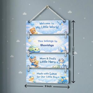 Personalized Teddy Boy Kids Room Wall Hanging | Custom Kids Name Board